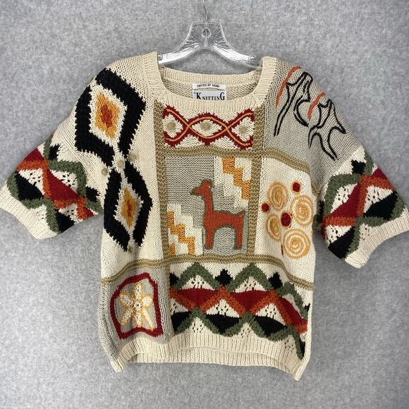 🤍 Knitting Needles Womens M Cream Alpaca Design Sweater Vintage 🤍 - Picture 10 of 10